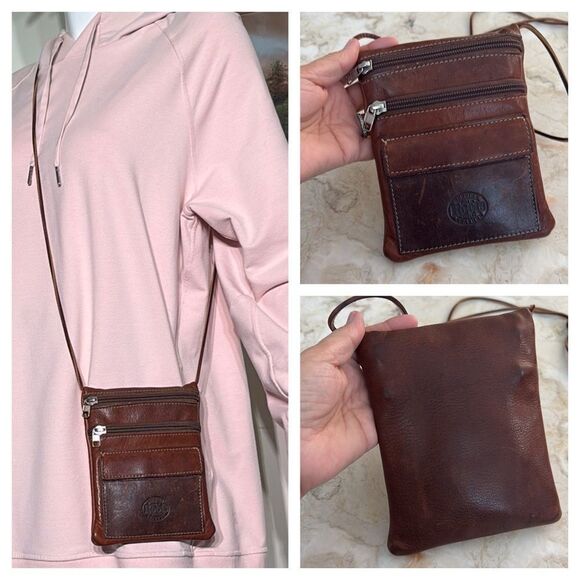 Vintage Roots Hanging Pouch Tribe Leather Crossbody Bag Brown - Picture 1 of 15